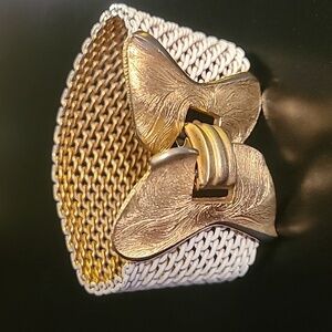 Vintage Crown trifari butterfly bracelet gold and white color